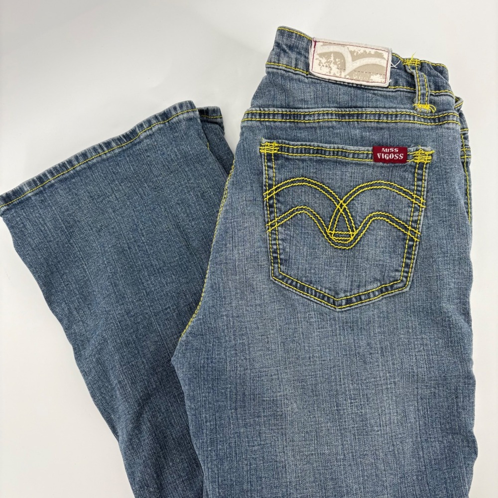 Miss Vigoss Womens Jeans Size 11 12 Bootcut Medium Wash Denim‎ Green Y2K Skater